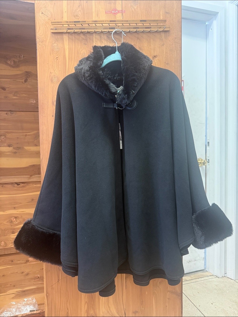 Martha Stewart Black Faux-Fur Trim Cape